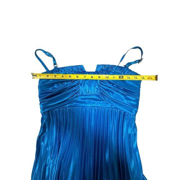 Y2K Blue Pleated Maxi Dress Gown Sweetheart Empire Waist vtg city triangles NOS - Picture 11 of 15